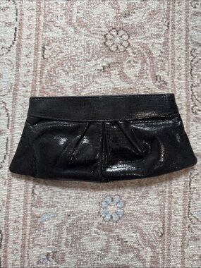 Lauren Merkin Black Croc-Embossed Leather Clutch